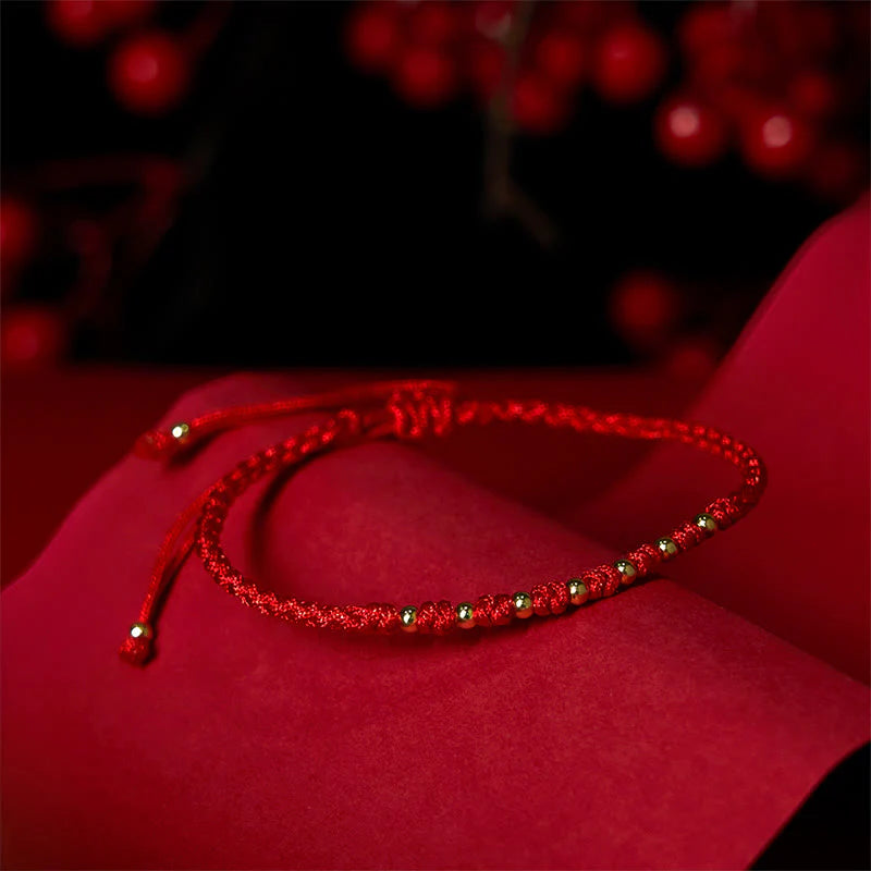 Buddha Stones 925 Sterling Silver Plated Gold Beads Red String Braided Protection Bracelet