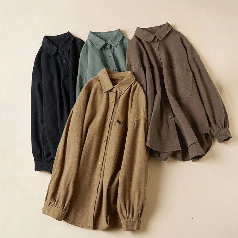 Buddha Stones Casual Buttons Design Women's Stand Collar Long Sleeve Cotton Shirt