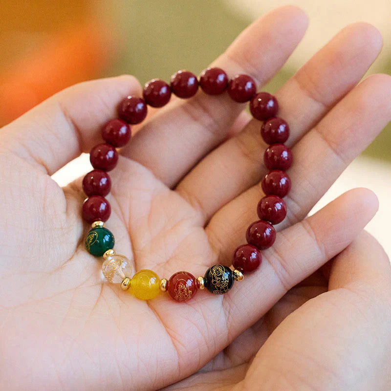 Buddha Stones Cinnabar Agate Five Directions Gods Of Wealth Blessing Bracelet