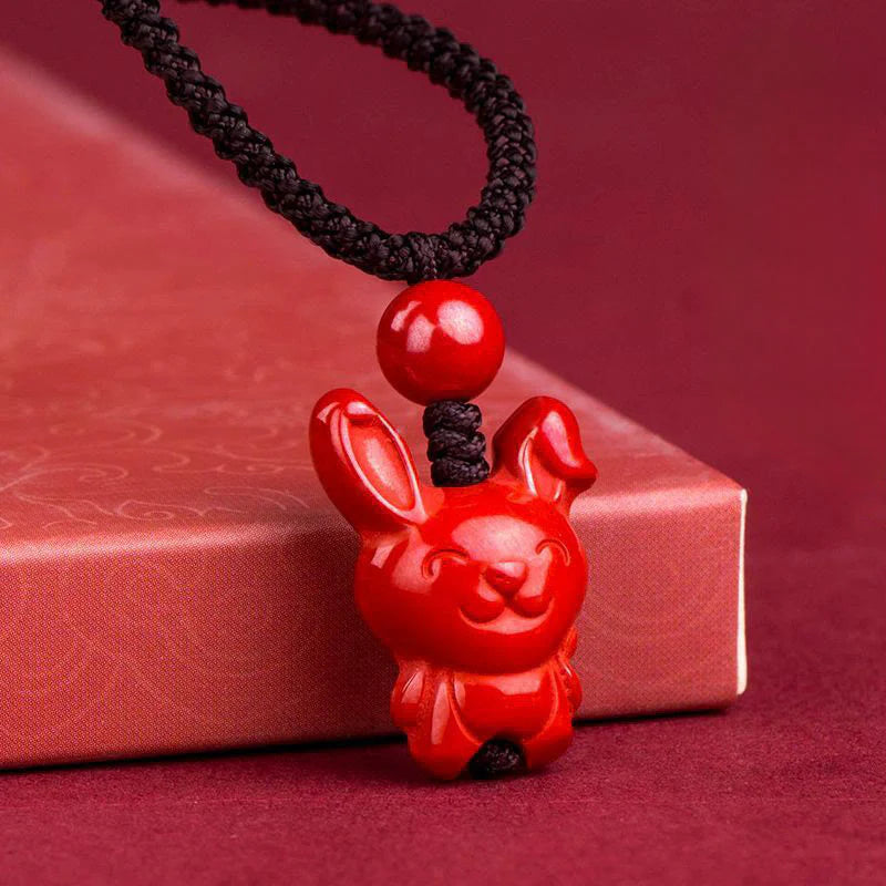 Buddha Stones Year Of The Horse Chinese Zodiac Engraved Design Cinnabar Blessing Rope Necklace Pendants