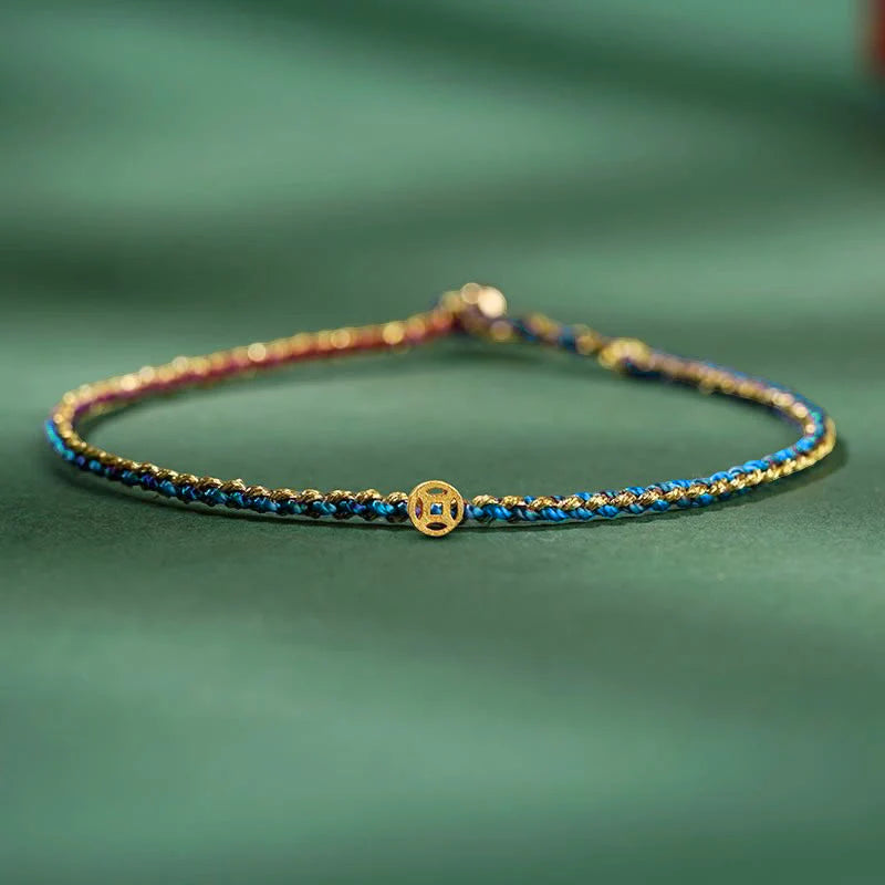 Buddha Stones Colorful Rope Luck Coin Bead Abundance Extra Thin Braided Bracelet