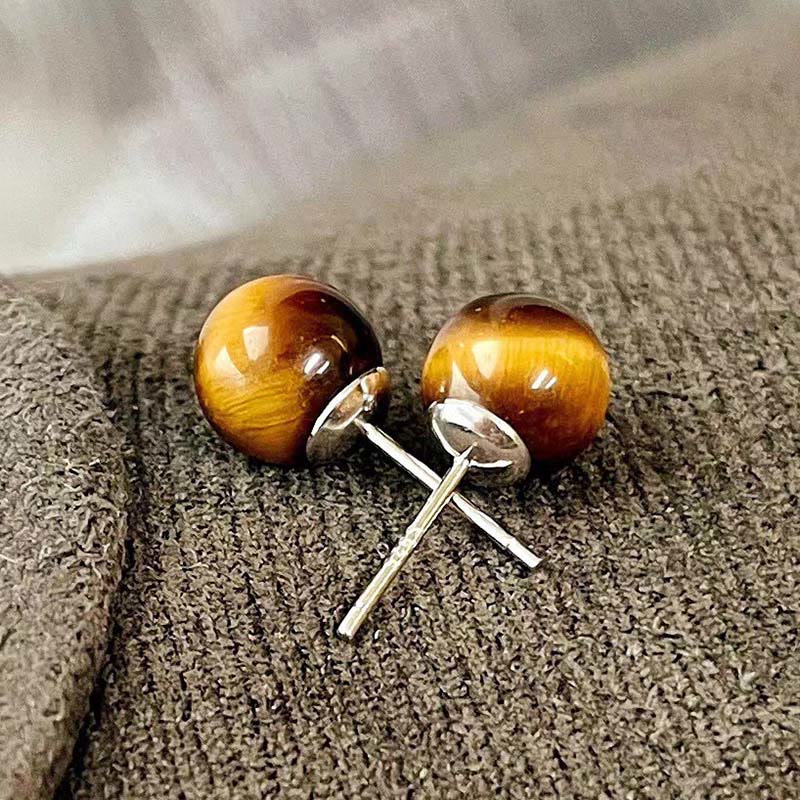 Buddha Stones Simple Tiger Eye Retro Round Protection Stud Earrings