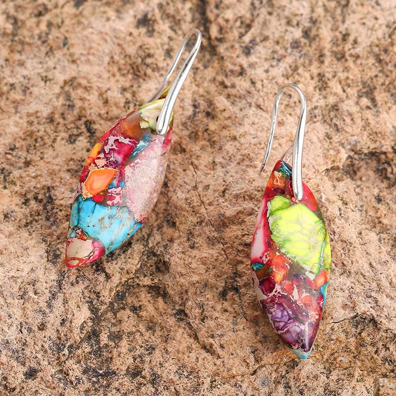 Buddha Stones Natural Emperor Stone Water Drop Leaf Shape Happiness Earrings