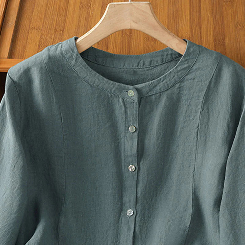 Buddha Stones Fall Commute Patchwork Plain Design Long Sleeve Women's Cotton Buttons Shirt
