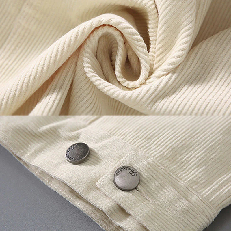 Buddha Stones Plain Long Sleeve Button Design Men's Cotton Jacket Shirt With Pockets