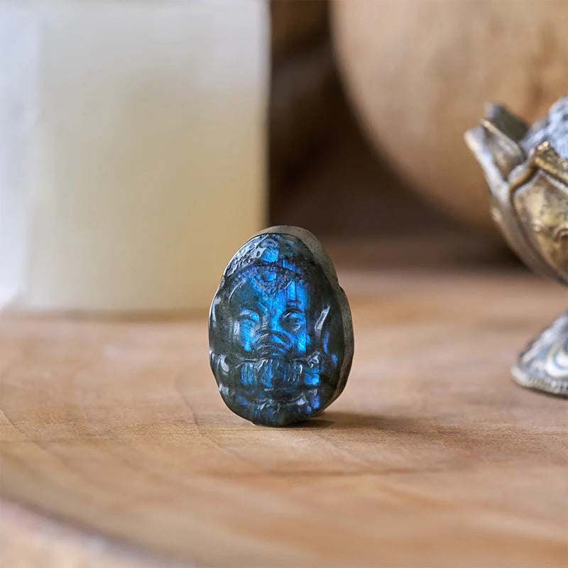 Buddha Stones Ganesh Elephant Figurine Natural Labradorite Healing Protection Statue Home Decoration