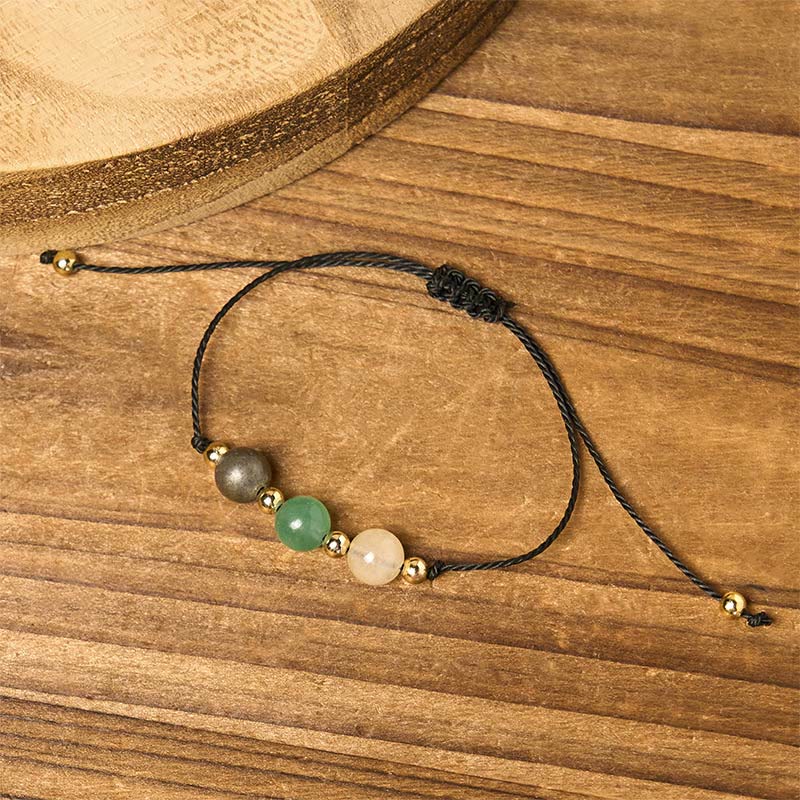 Buddha Stones Citrine Green Aventurine Pyrite Success Rope Card Bracelet