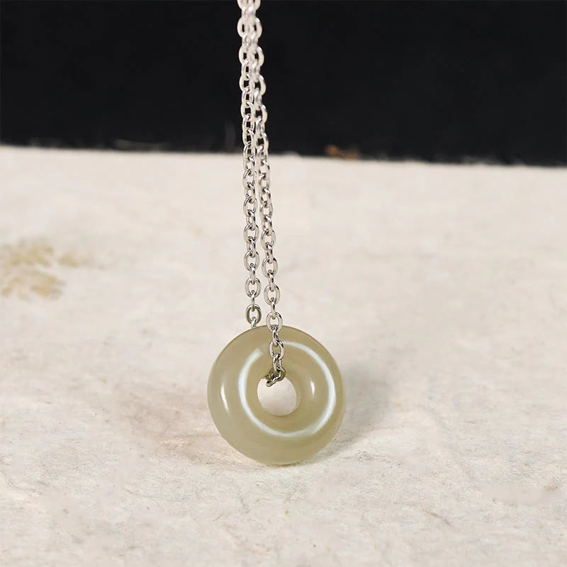 Buddha Stones Natural Green Jade Peace Buckle Prosperity Necklace Pendant