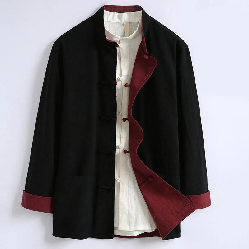 Buddha Stones Spring Chinese Reversible Men's Frog-Button Cotton Long Sleeve Jacket