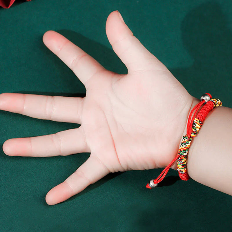 Buddha Stones 925 Sterling Silver Chinese Lock Charm Multicolored Red String Protection Handmade Braided Kids Bracelet (Extra 35% Off | USE CODE: FS35)