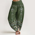 Buddha Stones Cotton Classic Jewelry Butterfly Flower Tassel Pattern Women's Elastic Waist Harem Pants