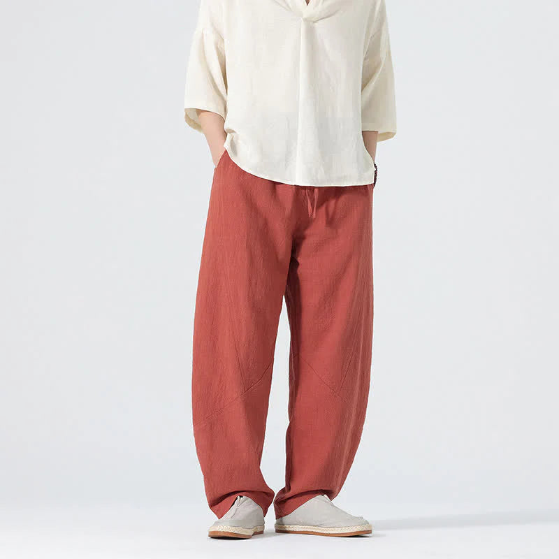 Buddha Stones Spring Pure Color Men's Cotton Drawstring Pants With Pockets
