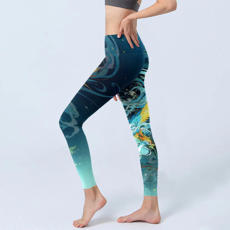 Buddha Stones Dreamy Lively Phoenix Cloud Pattern Print Gym Leggings Women's Yoga Pants