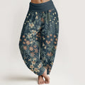 Buddha Stones Cotton Casual Daisy Flowers Leaves Design Women's Elastic Waist Harem Pants