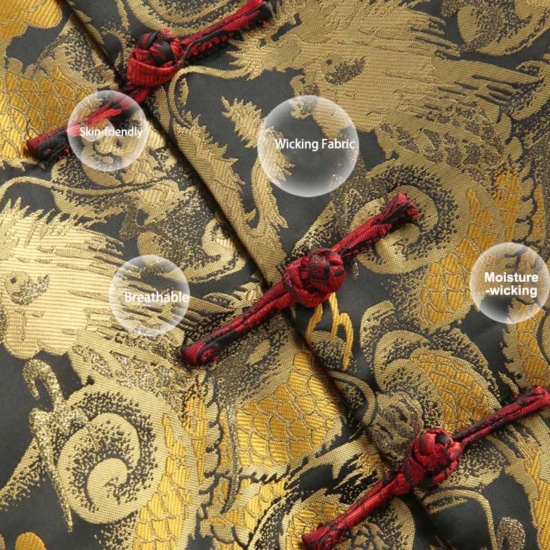 Buddha Stones Winter Dragon Jacquard Warm Frog-Button Long Sleeve Men's Jacket With Pockets