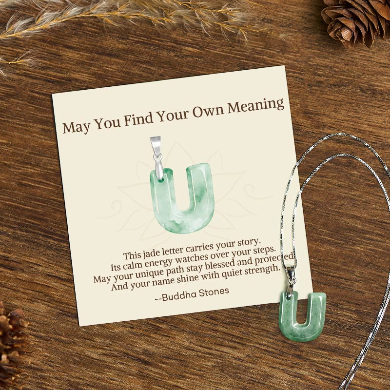 Buddha Stones May You Find Your Own Meaning Natural A-Z Letter Jade 925 Sterling Silver Chain Necklace Includes Gift Message Card
