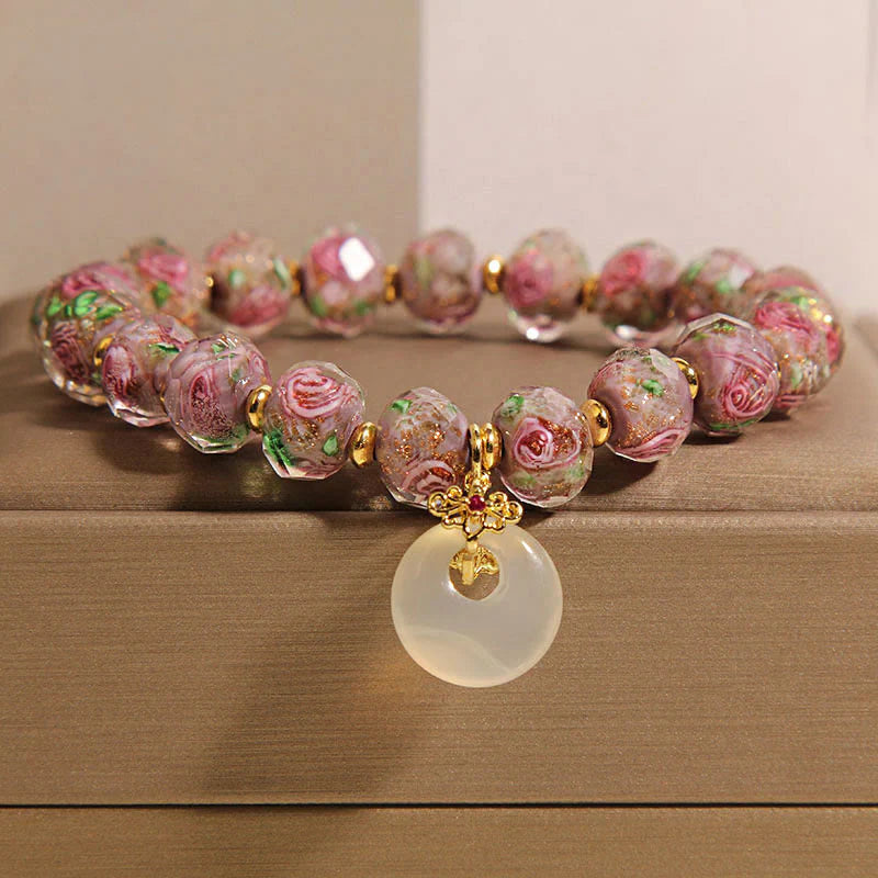 Buddha Stones Rose Liuli Glass Bead Peace Buckle Peace Bracelet
