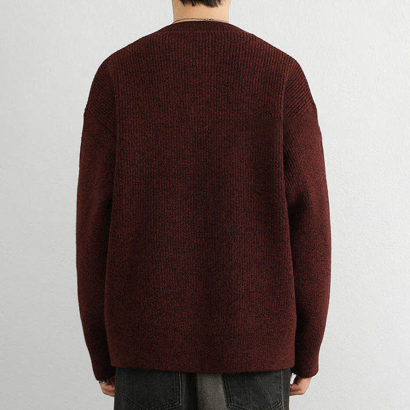 Buddha Stones Winter V-Neck Buttons Ribbed Design Warm Men's Long Sleeve Knitted Sweater