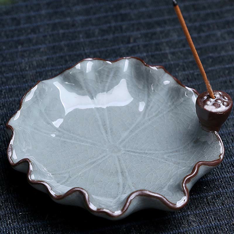 Buddha Stones Lotus Plum Blossom Square Ceramic Spiritual Backflow Incense Burner