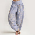 Buddha Stones Cotton Simple Bamboo Leaves Pattern Women's Elastic Waist Harem Pants