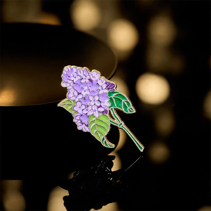 Buddha Stones Small Forget-Me-Not Corn Poppy Lily of the Valley Hydrangea Lupine Copper Brooch