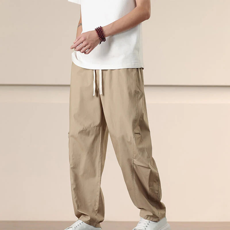 Buddha Stones Casual Vintage Solid Color Drawstring Men's Cargo Pants With Pockets