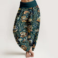 Buddha Stones Cotton Retro Flowers Vines Bird Pattern Women's Elastic Waist Harem Pants