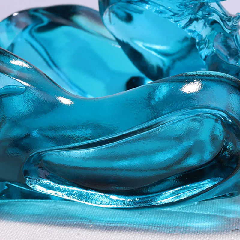 Buddha Stones Handmade Blue Dragon Liuli Crystal Art Piece Success Home Office Decoration