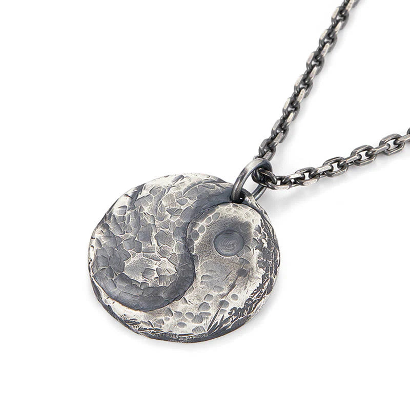 Buddha Stones 990 Sterling Silver Yin Yang Hammer Texture Harmony Necklace Pendant