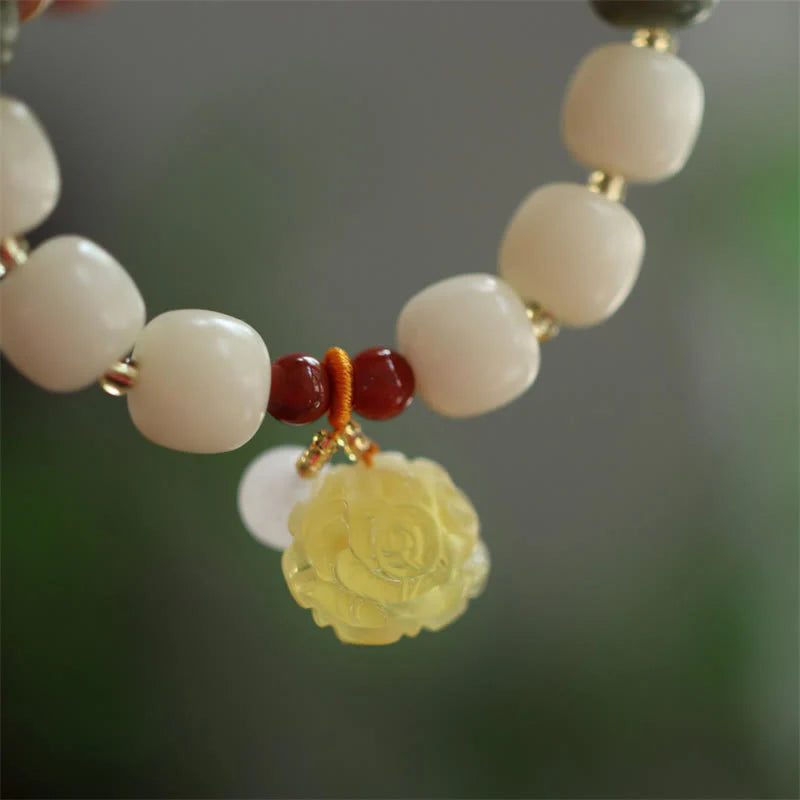 Buddha Stones Gradient Bodhi Seed Amber Lotus Peace Bracelet