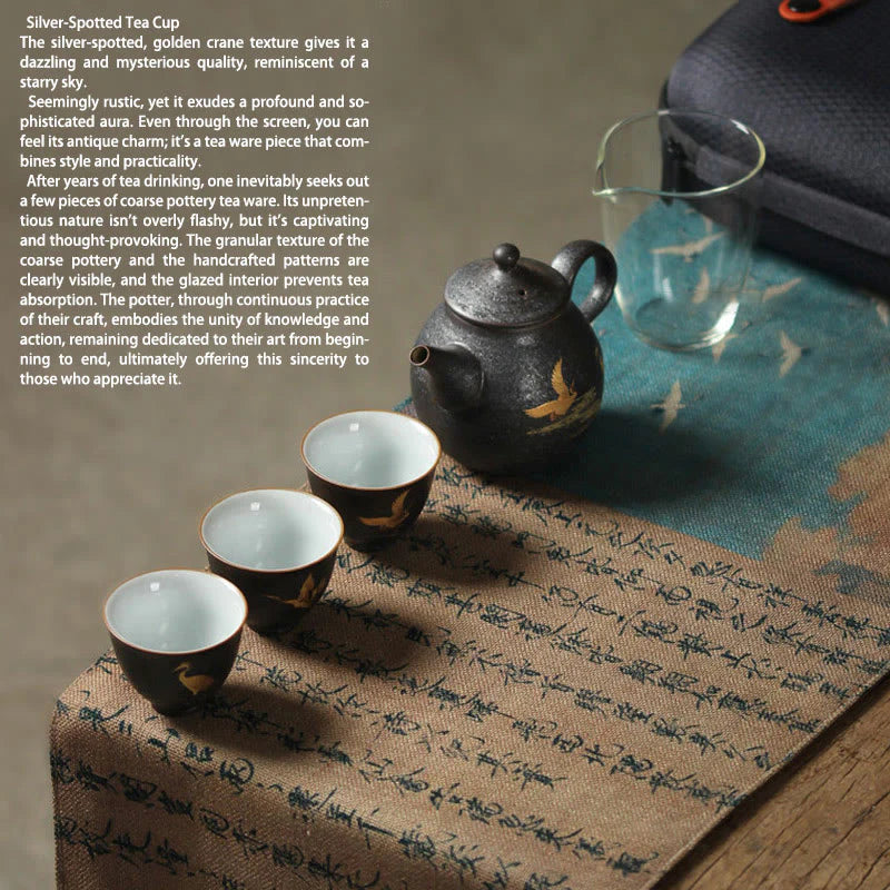 Buddha Stones Small Hand-painted Golden Crane Ceramic Teacup Kung Fu Tea Cup 40ml