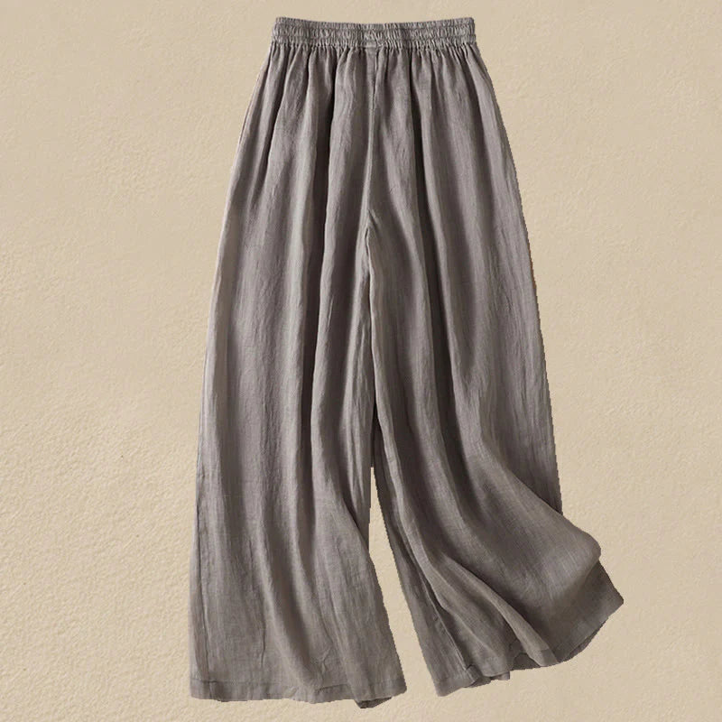 Buddha Stones Commute Embroidery Drawstring Women's Cotton Wide Leg Pants With Pockets