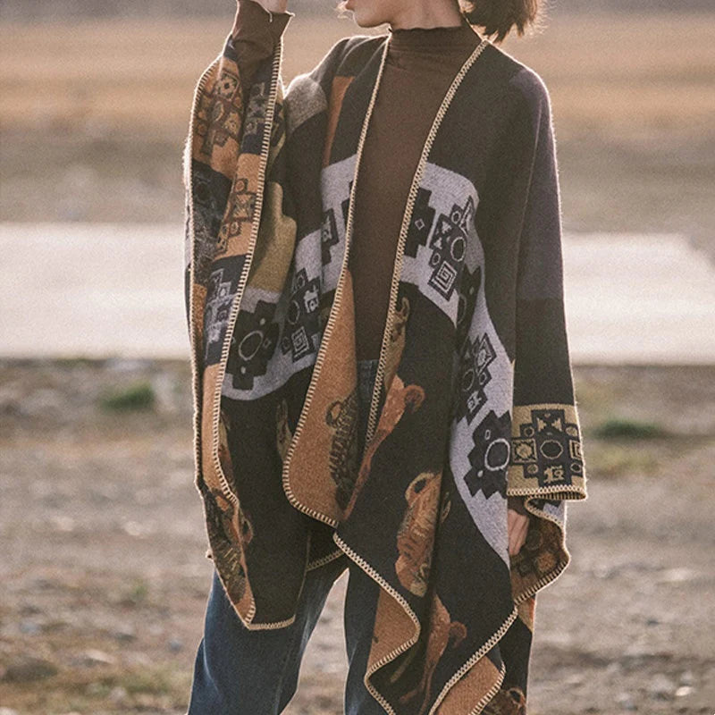 Buddha Stones Tibetan Shawl Deer Vase Geometric Shapes Winter Cozy Travel Scarf Wrap