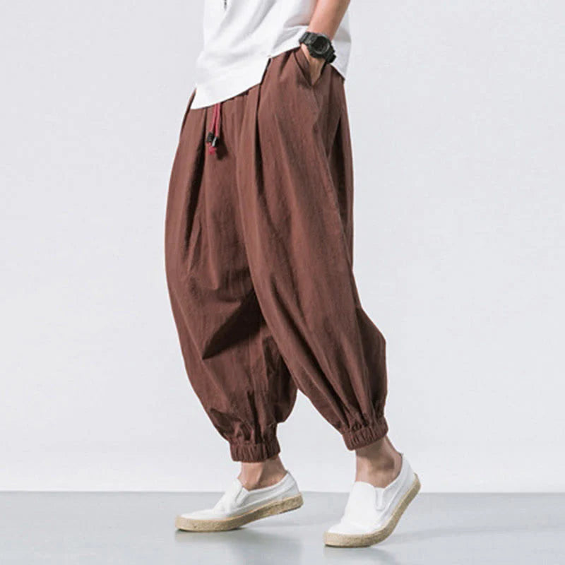Buddha Stones Casual Sports Men's Solid Color Cotton Drawstring Pants With Pockets