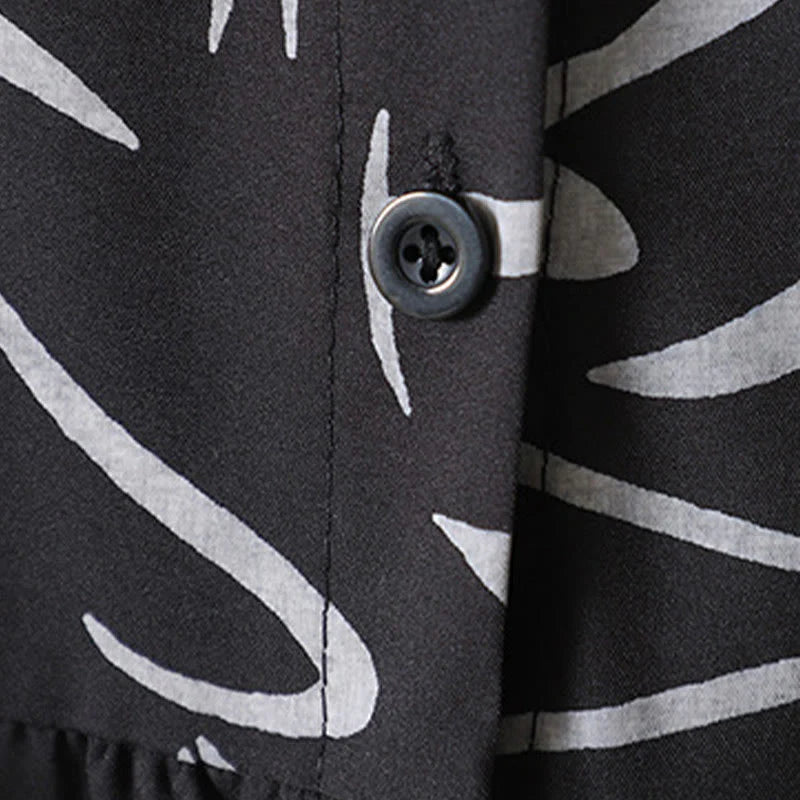 Buddha Stones Spring Fall Stand Collar Line Pattern Long Sleeve Women's Cotton Polyester Shirt