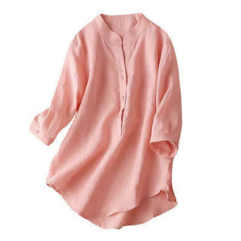 Buddha Stones Casual Women's V-neck Three Quarter Sleeve Design Plain Shirt