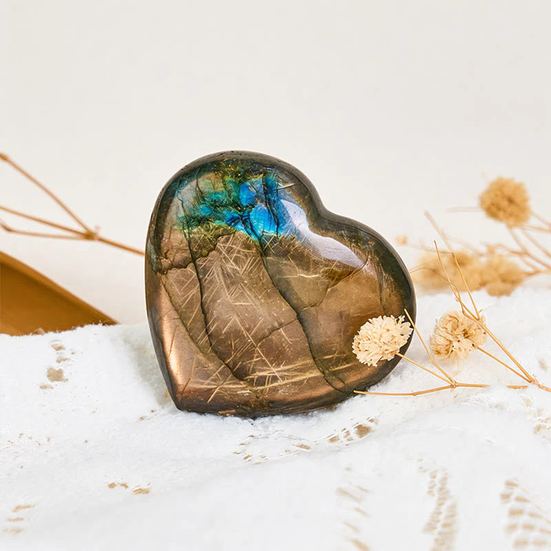 Buddha Stones Natural Heart Stone Labradorite Healing Cure Figurine Decoration