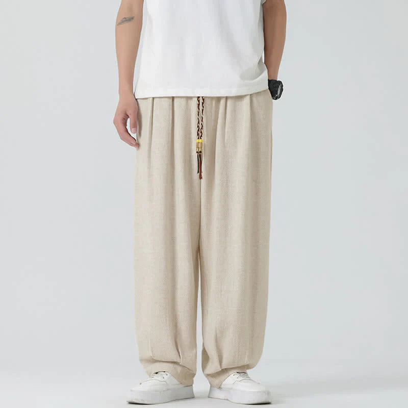 Buddha Stones Summer Drawstring Ankle Length Solid Color Men's Straight Leg Pants