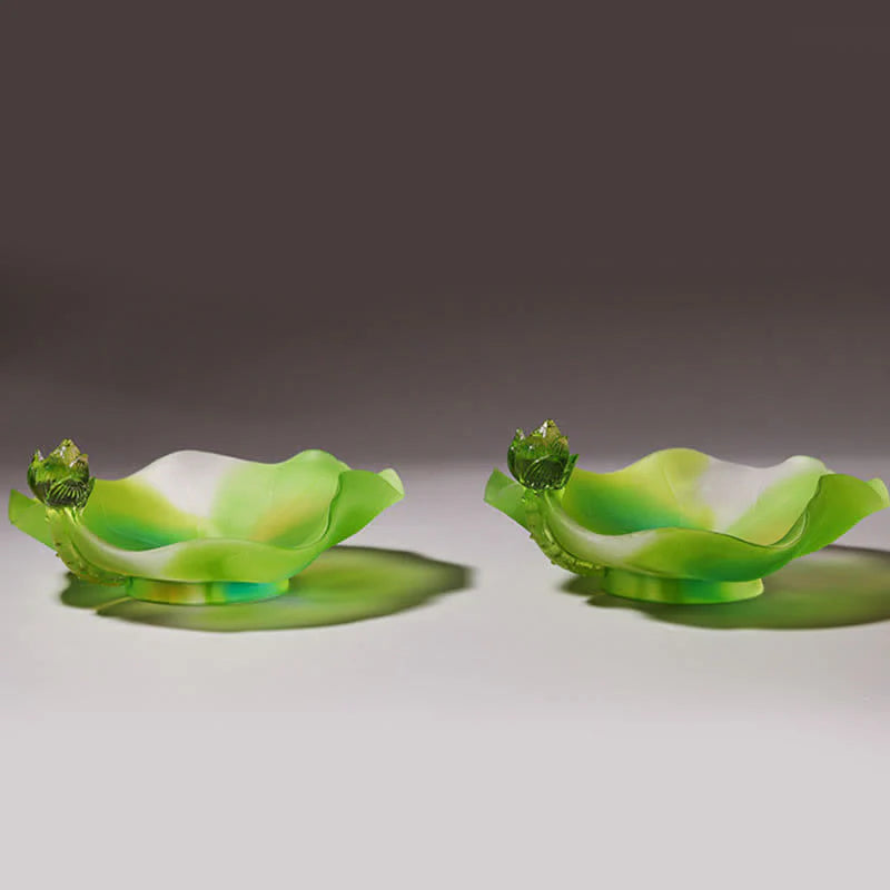 Buddha Stones Feng Shui Lotus Handmade Liuli Crystal Art Piece Home Office Offering Decoration