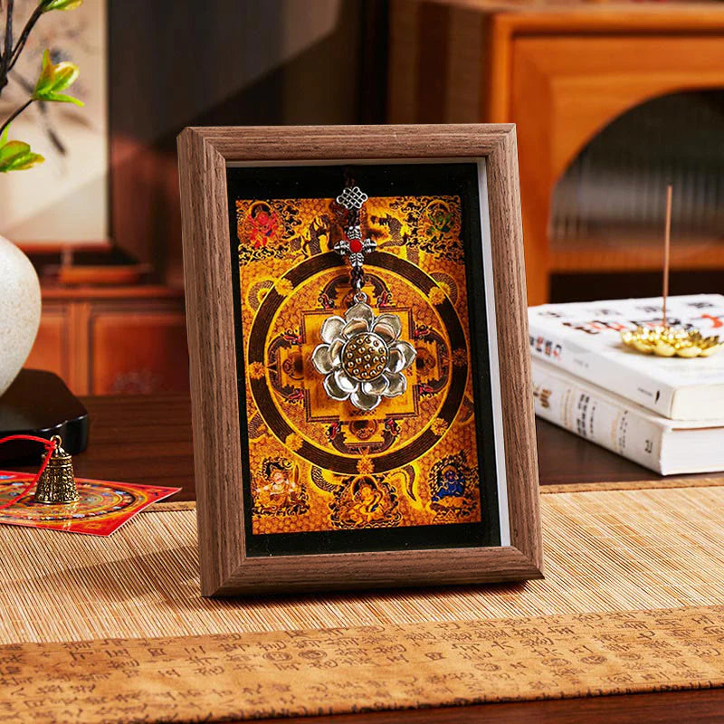 Buddha Stones Lotus Golden Ingot Thangka Photo Frame Ornament Home Decor