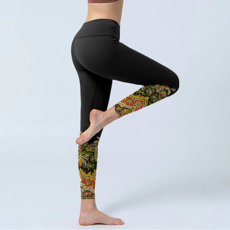 Buddha Stones Delicate Warm Tones Flower Leaf Pattern Print Gym Leggings Women's Yoga Pants