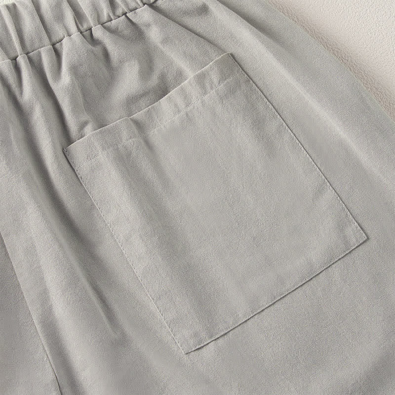 Buddha Stones Summer Lace-trimmed Hem Solid Color Women's Tapered Pants With Pockets