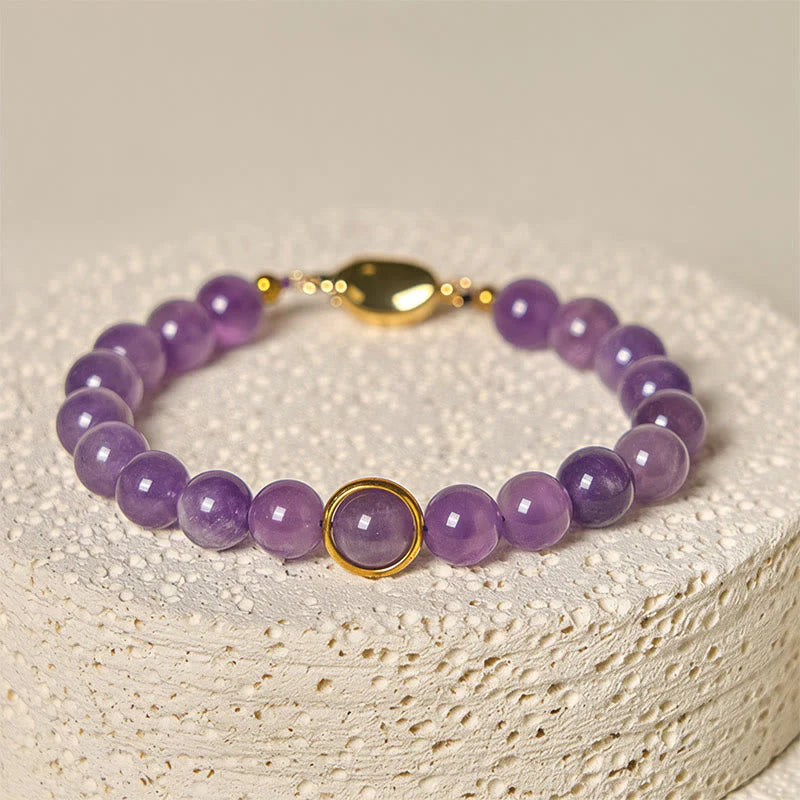 Buddha Stones Natural Amethyst Beads Balance Relieves Stress Buckle Bracelet
