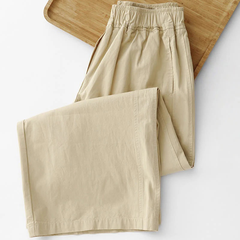 Buddha Stones Spring Commute Solid Color High Waist Women's Wide Leg Cotton Linen Pants With Pockets