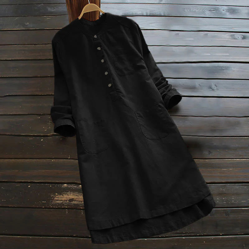 Buddha Stones Solid Buttons Long Sleeve Women's Shirt With Pockets