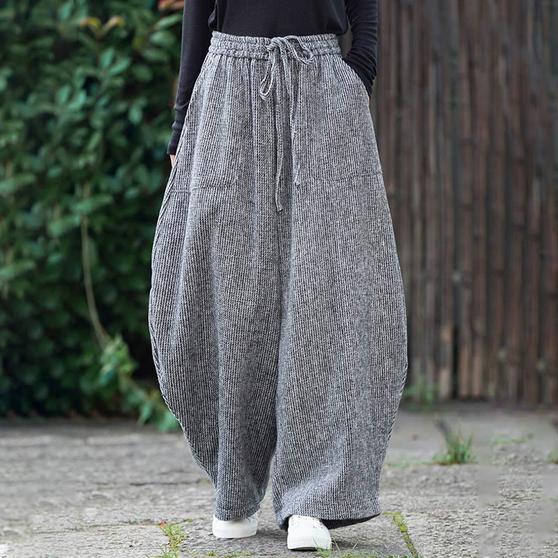 Buddha Stones Winter Men's Pure Color Drawstring Design Cotton High Waist Pants With Pockets