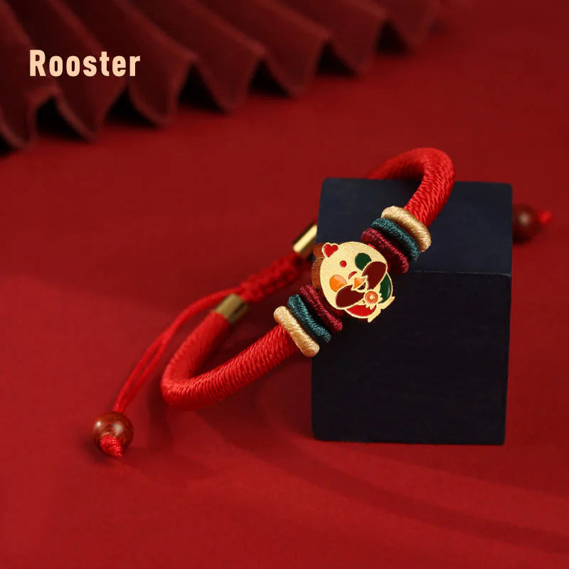Buddha Stones Handmade 925 Sterling Silver Year of the Dragon Cute Chinese Zodiac Luck Braided Red Bracelet