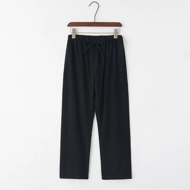Buddha Stones Spring Summer Solid Men's Drawstring Linen Pants With Pockets