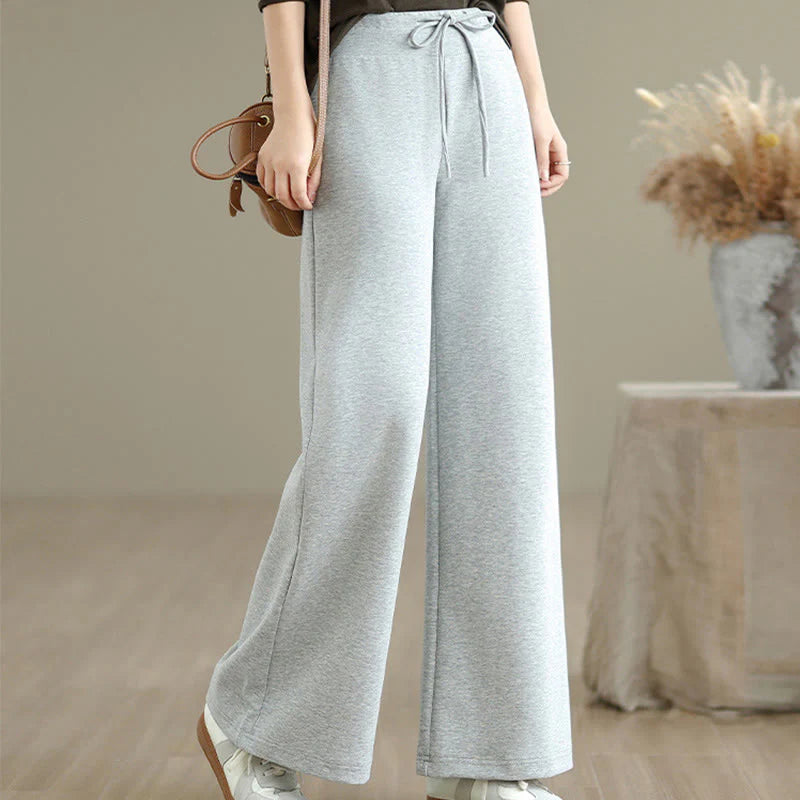 Buddha Stones Plain Drawstring Cotton Polyester Women's Wide Leg Pants With Pockets