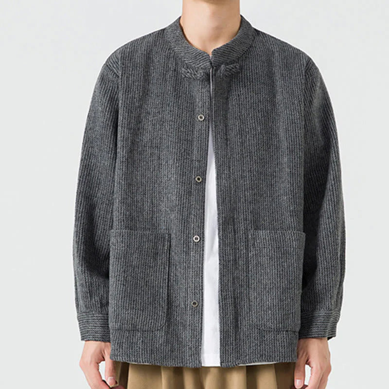 Buddha Stones Solid Color Frog-Button Long Sleeve Men's Cotton Corduroy Jacket With Pockets